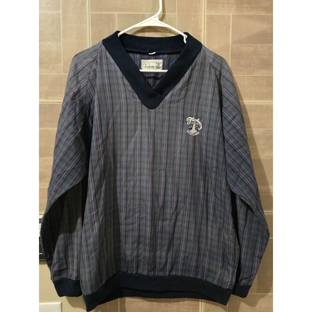 Turnberry‎ Scotland Golf Mens Small Windbreaker Jacket Pullover Vtg Green Plaid